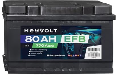 HeyVolt EFB Autobatterie 12V 80Ah 770A Hochleistungs-Blei-Säure-Batterie, Start-Stop geeignet, Langlebig, Kompatibel mit PKW
