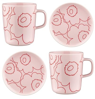 Marimekko [W0526] Oiva/Piirto Unikko Mug and Plate Set, pink, red