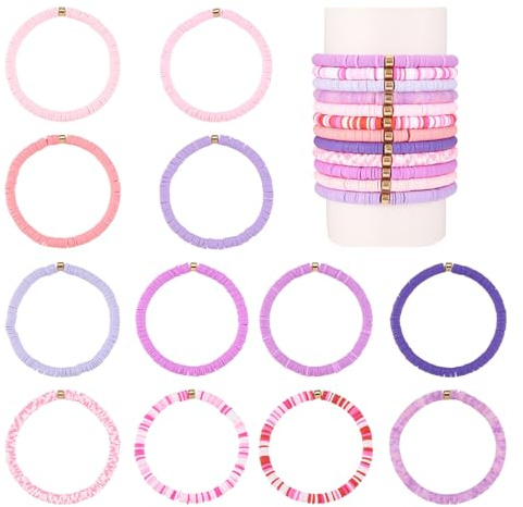 Bestewelry Lot de 12 bracelets de perles colorées en argile polymère Heishi pour homme et femme - Bleu