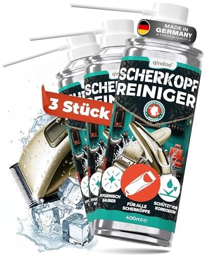 Qindoo Trimmer Spray für Scherköpfe aller Art im Gewerbe und Privat | Spezial Reiniger Druckluftspray für Clipper, Haarschneider & Schermaschinen (400 ml (3er Pack))