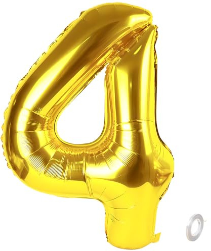 Balorise 40 Pouces Aluminium Ballon Géant Or Chiffre 4, Gonflable Hélium, Grand Numéro 0-9, 10-100 (101cm), Décoration de Doré Foil Ballons pour Fête d'anniversaire et Mariage