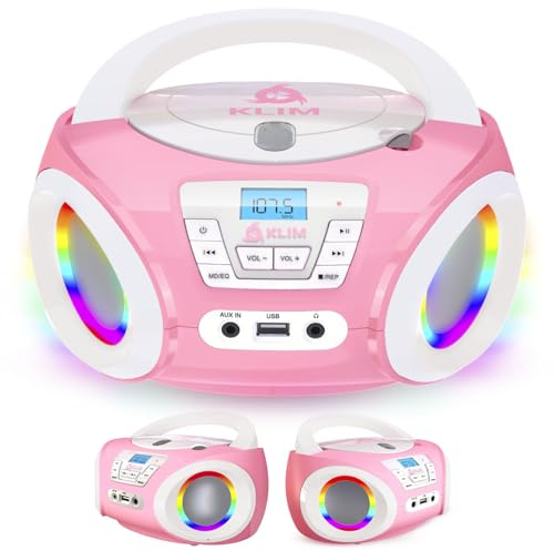 KLIM Candy Kids Portable CD Player – New Version Boombox with FM Radio & Speakers – Includes Batteries – Cute Pink Design for Kids & Toddlers - Rose