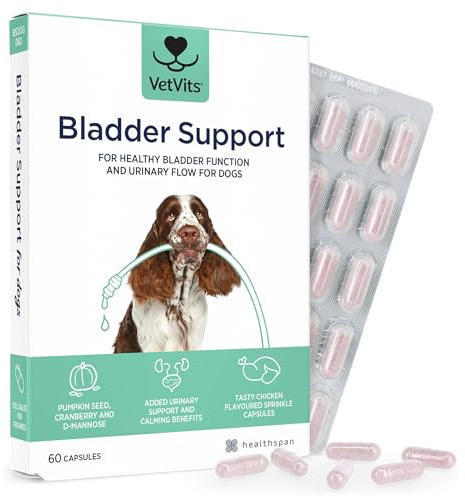 VetVits Bladder Support for Dogs (60 capsules) | Helps reduce indoor accidents | Urinary Health for Dogs | Bladder complex with pumpkin seed, D-mannose and cranberry
