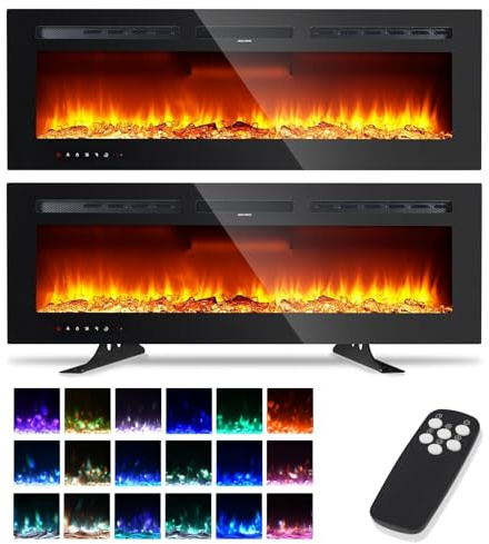 Aptliton 3-in-1 Installation Electric Fireplace, 60 Inch Wall Mounted - 12 Realistic Flame Colors, Adjustable Brightness, 900W/1800W Heat, Remote & Touch Control, Log & Crystal Included, Modern Home