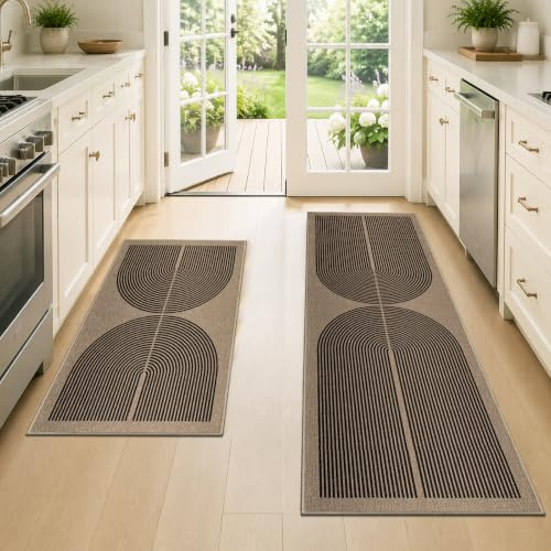 Capslpad Küchenteppich rutschfest Küchenläufer, Schwarz | Schmutzfangmatte Küchenmatte, Waschbar Küchenläufer Jute Aussehen Teppichläufer für Küche, Flur, Waschküche