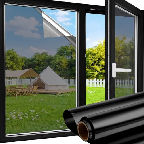 aboveBED Vinilos Espejo para Ventanas 44.5x200cm, Vinilo Espejo, lámina Solar, privacidad, Adhesiva Anti Calor y UV, Adhesivo Decorativo para Hogar Oficina, Negro-Plata