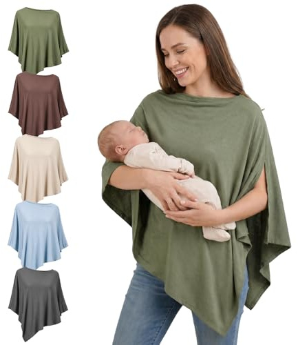 Fiohiros Breastfeeding Cover,Soft Breathable Modal Nursing Cover for Mum,360° Full Coverage Breast Feeding Cover Up,Multi-use Poncho Breastfeeding Cover for Stroller Car Seat Shawl (Matcha Green)