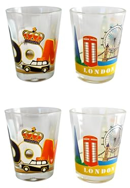 ShopEwebb Famous London Scene Icons Printed Set of 4 Shot Glasses London Souvenir