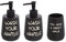 Inbagno Set 2 Dispenser Sapone Liquido e portaspazzolino in Ceramica Nero con Stampe a Contrasto