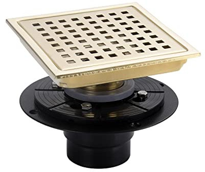 DEOKXZ Escuadra de drenaje de ducha de oro cepillado, cubierta de colador de rejilla extraíble de acero inoxidable SUS 304 de 6 pulgadas, con kit de brida de drenaje ajustable, base de PVC, acabado de
