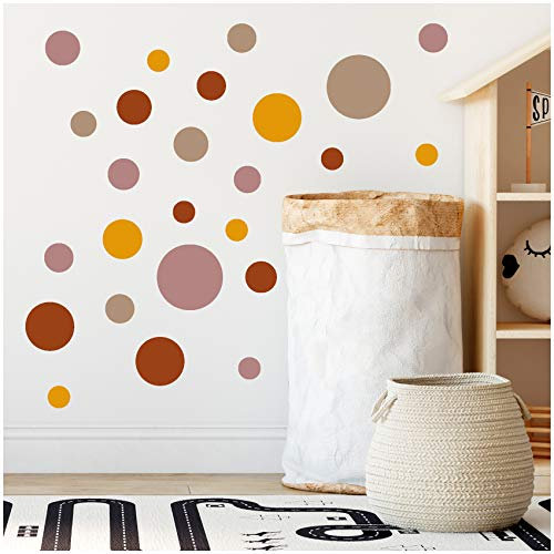 yabaduu Kreise Set 120 Stück Punkte Wandtattoo Kinderzimmer Schlafzimmer Babyzimmer Aufkleber Folie Deko Selbstklebend für Junge Mädchen Pastell Y068 (Y068-8 Erdtöne)