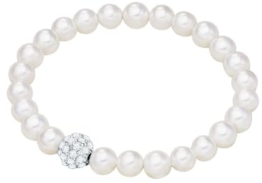 Lulu & Jane Damen Armband Metall-Legierung | Silber-Optik, Perlenarmband, Crystal, weiß, Muschelkernperle, ca. 6,0 mm, weiß, rund, flexibel, ohne Verschluss