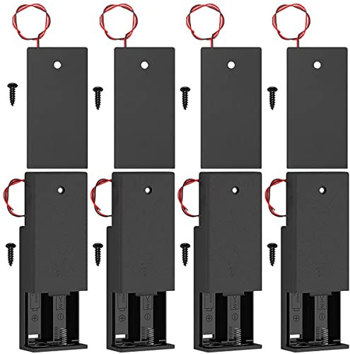 MKBKLLJY 8Pcs 2 AA Battery Holder with Switch,2 x 1.5V AA Battery Holder Case, with On/Off Switch,Wire Leads and Mounting Screws, for DIY and dc equipment