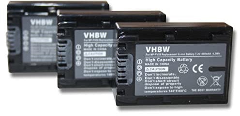 3 x vhbw Battery Set 600mAh for Camcorder Camera Sony Handycam HDR-CX200E, HDR-CX210E, HDR-CX250E, HDR-CX260VE, HDR-XR260VE, HDR-CX570E