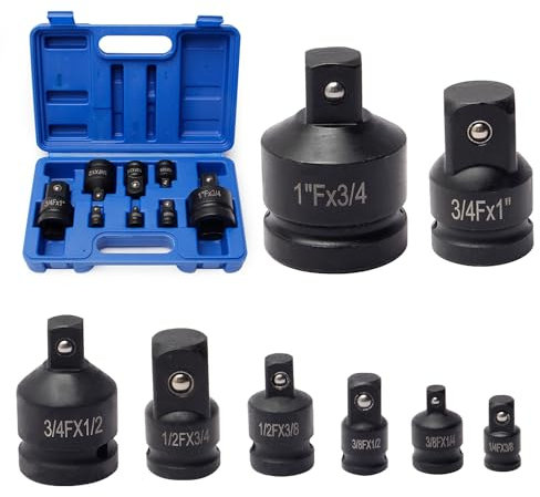 Mriuuod 8 Piece Impact Socket Adapter and Reducer Set, 1/4 3/8 1/2 3/4 1” Socket Wrench Adapter With Storage Case, Impact Driver Adapter Set Square Drive Sockets