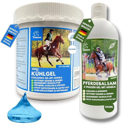 Emma Kühlgel für Pferde & Pferdesalbe wärmend & kühlend 1000 500ml mit Arnika Salbe hochkonzentriert I Pferdebalsam wärmend & kühlend Sehnen Gelenke Muskeln I Kühlsalbe Pferd Wärmesalbe Arnica Gel