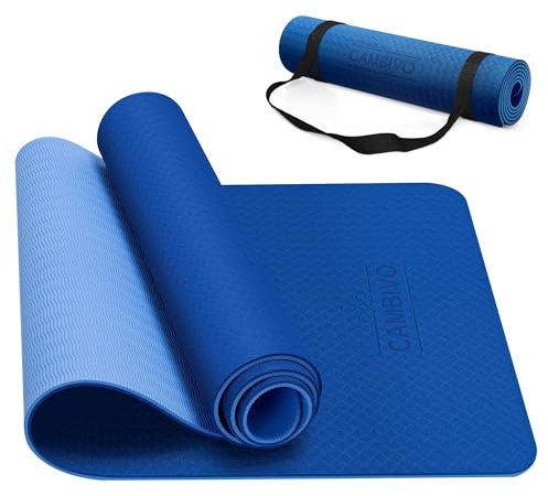 CAMBIVO Yoga Matte 183cm x 61cm, Gymnastikmatte Sportmatte Fitnessmatte Rutschfest & Gepolstert, Dicke 8mm Yogamatte mit Tragegurt, Pilates Matte Zuhause für Sport, Fitness, Workout
