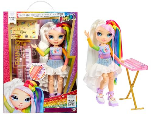 Rainbow High Junior High Rock Band - Amaya, Rainbow - Bambola Fashion di 23 cm con Tastiera, Personalizzabile con Adesivi, Snodata, Età: 4+