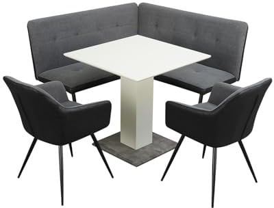 HTI living Sitzgruppe Anthrazit/Grau/Weiß Joschka Esstisch Eckbank und Esszimmerstühle