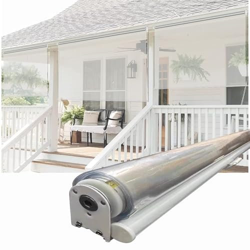 Koncey Transparentes Outdoor-Rollo, Wasserdicht PVC Kunststoff Vorhang, Balkon-Terrassen Seitenzugrollo, Winddichter Staubdicht Regenschutz Fenster Rollos(150 x 220 cm)