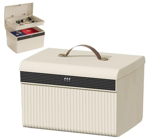 HIKENRI Lockable Storage Box,Medicine Storage Box,Cell Phone Lock Box,Portable Double Layers Combination Lock Box For Kitchen/Home/School/Fridge/Personal/Travel/Office(Cream/28 * 21 * 18CM)