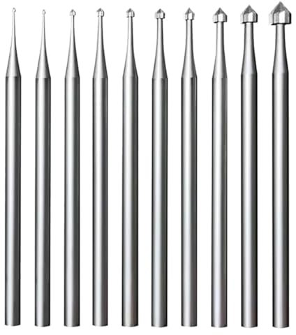 Tuesoa 10 Fresas para Engaste de Joyas, Cilindro de Fresas para Engaste de Piedra con Vástago de 3/32 de Pulgada, Herramientas para Hacer Lapidarios en Forma de Cono