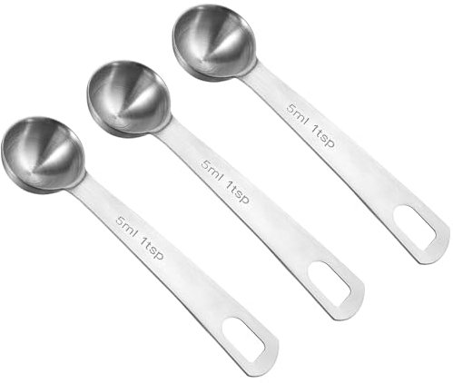 3 Pcs 5 ML Measuring Spoons, Stainless Steel Teaspoon Measuring Spoons, 1/3 Tablespoon Measuring Spoon, Individual Teaspoon with Hanging Hole for Kitchen Cooking Spoon(Silver)