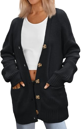 Zeagoo Cárdigan de Punto para Mujer Cardigan de Manga Larga con Cuello en V y Botones Chaqueta de Punto Grueso Casual Otoño Invierno | Cuello en V, Casual Oversize