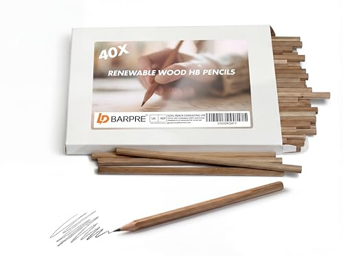 Barpre 40 x HB Pencils Bulk Pack - Premium Wood Writing Pencils for School, Office & Art - Hexagonal Grip, Unsharpened, No Eraser - Strong Lead Box of Pencils for Exams & Sketching