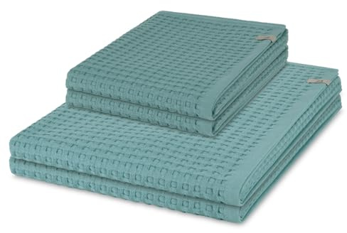 Möve Piquée 4-teiliges Handtuch-Set – 2X Handtücher & 2X Duschtücher – Waffelpiqué aus 100% Baumwolle – Extra weich, saugfähig & pflegeleicht mit Kordelaufhänger – Sanftes Massagegefühl (Arctic)