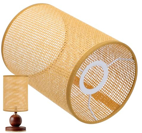 Hoement Pantalla Lámpara Mimbre Tejida de Ratán para Lámpara de Pie Diseño Rústico y Diámetro 4.2cm, Adecuado para Sala de Estar y Ambiente Acogedor