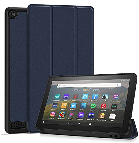 TNP Case Cover for Amazon Kindle Fire 7 Tablet 9th & 7th Generation, Smart Slim PU Leather Protective Sleeve with Auto Sleep/Wake, Flip Stand f/ 7-Inch Display 2019 2017 Release (Dark Blue)