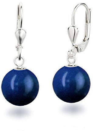 Schöner-SD Perlenohrringe 925 Silber Ohrhänger Perle hängend 10mm blau