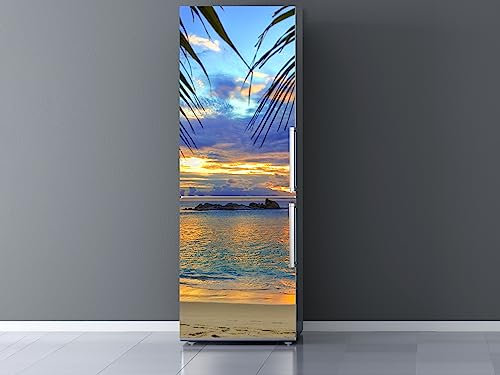 Oedim Vinilo Frigorífico Anochecer en Playa Tropical 185x60cm | Adhesivo Resistente | Pegatinas de Nevera Económicas y Elegantes | Vinilo Nevera