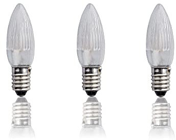 hellum LED Ersatz-Kerzen für Schwibbogen, 3 Stück Riffelkerze für Weihnachtsbaum Kerzen Lichterketten innen und außen mit 4-30 Brennstellen, Birnen für Lichterbogen E10/ 8-55V/ 0,5W/ 14Lumen 920055