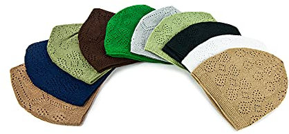 İhvan Online muslimische Kufi-Hüte für Männer, Taqiya, Takke, Peci, islamische Kappen, Ramadan Eid islamische Geschenke, Standart-Größe, Packung von 10, Mischfarbe