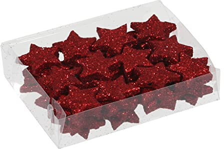 MIJOMA Streudeko 3D-Glitzersterne Glitzer-Sterne Streusterne Tischdekoration, Elegante und Moderne Dekoration für Weihnachten, Geburtstag, Hochzeit, Silvester (Größe: 2.5 cm - 48 Stück, Rot)