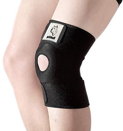 Pitbull Tutore Ginocchio, Ginocchiera Rotula con Stabilizzatori Laterali Supporto a Tre Strisce, Ortopedico Menisco con Foro per Sport, Basket, Corsa, Arrampicata, Riabilitazione