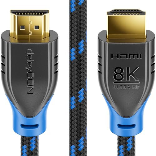 deleyCON 1,5m 8K Cable HDMI 2.1 (48G, ULTRA Alta Velocidad) 8K@60Hz 4K@120Hz 2K@144Hz/165Hz EARC HDCP 2.3/2.2 - Compatible con DTS:X HDR Dinámico Dolby Atmos TV PS5 Xbox Monitor - Negro