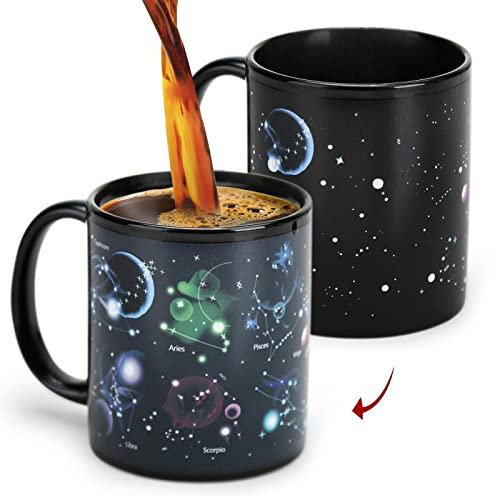 Color Changing Mug 11oz with Constellation Design, Thermal Changing Coffee Cup, Space Theme Novelty Gift for Men Women Birthday Halloween