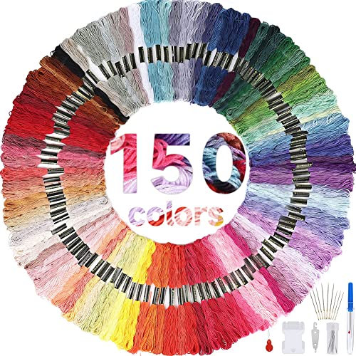 HAUSPROFI Embroidery Threads, 150 Colors Polyester Thread, Perfect for Friendship Bracelets & Cross Stitch, 8m 6-Strand Floss Kit with Needles, Fade-Resistant & Tangle-Free Craft Supplies