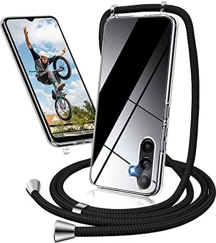 Handykette Hülle für Samsung Galaxy A14 Hülle mit Band, Necklace Handyhülle Samsung A14 mit Kordel mit Kette zum Umhängen Ultradünn Transparent Schutzhülle Case Hülle Samsung A14 5G Band (Schwarz)