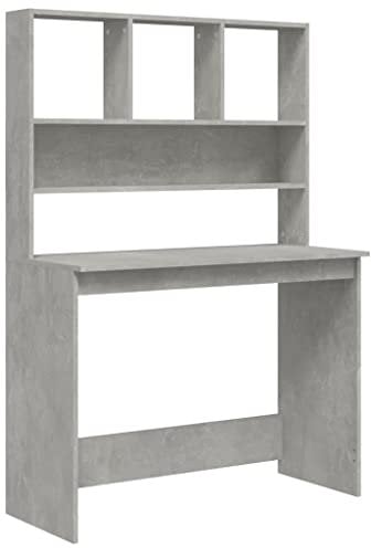 vidaXL Bureau avec étagères Gris béton 102x45x148 cm Bois d'ingénierie, bureau d'ordinateur, bureau debout, bureau avec rangement, bureau d'étude