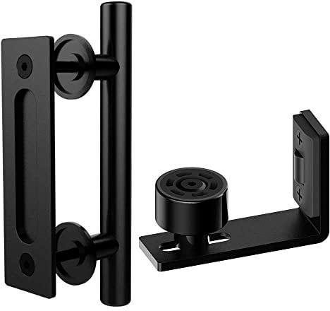 ETIASQSA Guía de suelo ajustable para puertas de granero rieles negros y tiradores de puerta de 24 cm de acero inoxidable para puertas correderas