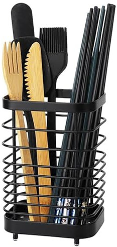 Roysmart Besteckkorb Edelstahl, Küchenutensilienhalter Edelstahl, Besteck Organizer Caddy Halter, Besteckkorb Klein, Spülbecken Organizer Zubehör für Küche, Schwarz