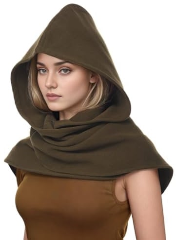 CAMDOM Cape médiévale à capuche rétro pour la tête, le cou, écharpe chaude, châle, costume unisexe, Vert, XXL