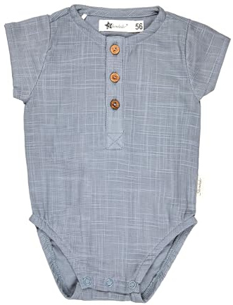 Sterntaler Body Leinenoptik - Jungen Body aus Baumwolle in edler Leinenoptik - Kurzarm Body mit Kleiner Knopfleiste - Leichter Baby Strampler mit Druckknöpfen im Schritt, graublau, Größe 56