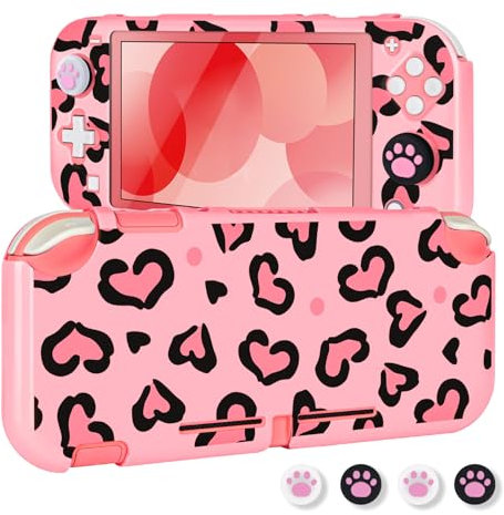 DLseego Custodia protettiva per Switch Lite, Hearts robusta custodia per Switch Lite PC Custodia completa per Switch Lite con 4 tappi per Joystick,Rosa
