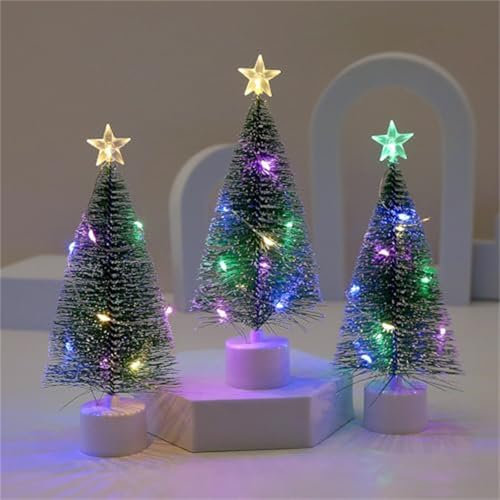Künstlicher Weihnachtsbaum mit Beleuchtung, LED Mini Weihnachtsbaum Künstlich, Bunte Lichter Weihnachtsbaum, Tannenbaum Künstlich Klein, Tisch Weihnachtsbaum Christmas Tree Weihnachten Deko (3 Stück)