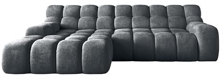 DomoHome- Campile Big Ecksofa mit Schlaffunktion Sofa Modern Couch Eckcouch Wohnzimmer Möbel Ausfahrbarer Sitz Sofa L Form, Links Size: 85x288x119 cm Stoff: Eden 20 Farbe: Graphit